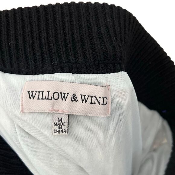 Willow & Wind Crochet Knit Chevron Fringe Pull On Skirt Black White Size Medium - Picture 6 of 8